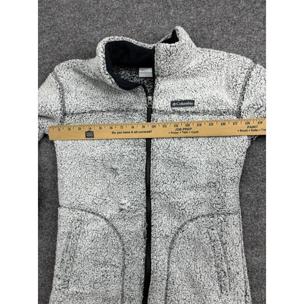 Columbia Jacket Kids L Gray Sherpa Fleece Full Zip Pockets Warm Longline‎